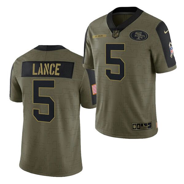 Men's San Francisco 49ers #5 Trey Lance 2021 Olive Camo Salute To Service Limited Stitched Jersey Men's San Francisco 49ers #5 Trey Lance 2021 Olive Camo Salute To Service Limited Stitched Jersey